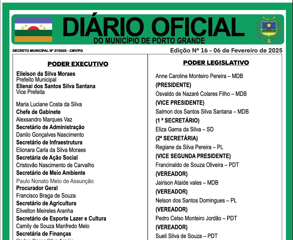 DIÁRIO OFICIAL - EDIÇÃO 16 - 06 DE FEVEREIRO DE 2025